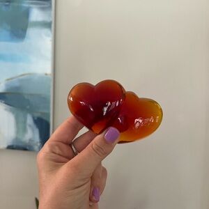 Vintage Heart-Shaped Red and Orange Glass Paperweight — Hand Blown Glass Murano?